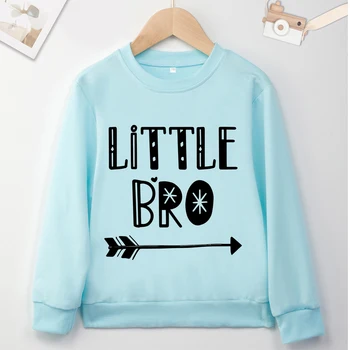 2023 Новые синие детские толстовки Модная верхняя одежда для маленьких мальчиков с буквенным принтом Little Bro Синие свитера без капюшона Прямая поставка
