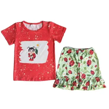 C13-2 Красный костюм с цветочным животным принтом, Комплекты одежды для девочек, Топ и Шорты Низкая цена