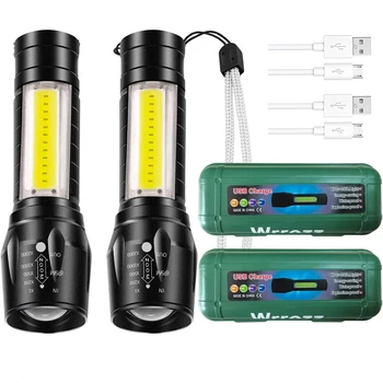 2 комплекта USB-перезаряжаемых фонариков 3 режима Портативный Водонепроницаемый ручной фонарик Подходит для кемпинга на открытом воздухе