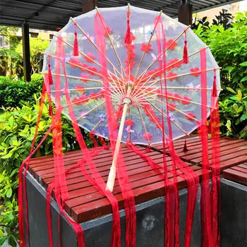 Китайский шелковый зонтик Аниме Женская фотография реквизит для косплея Антикварный зонтик с кисточками Прозрачный Японский зонтик БУМАЖНЫЙ ЗОНТИК