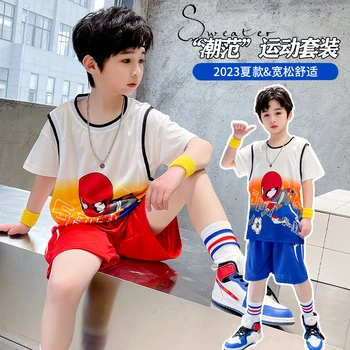Баскетбольные майки для подростков, летний детский спортивный костюм, детская быстросохнущая футболка + шорты, спортивные комплекты для мальчиков из 2 предметов, одежда для мальчиков 120-170 см