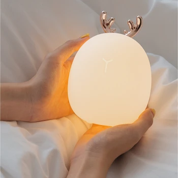 Светодиодный ночник Мягкий Силиконовый Олень Кролик Затемняемый ночник USB Перезаряжаемый Для детей Детский подарок Прикроватный ночник для спальни