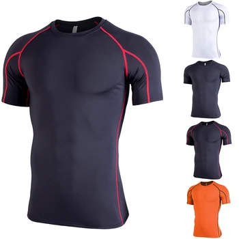Мужская компрессионная футболка для тренировок, Спортивная футболка для бега, короткая футболка для бега трусцой, мужские спортивные топы для фитнеса
