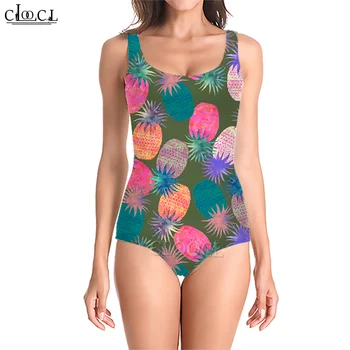 Женский купальник CLOOCL 2023, цельный костюм, цветной купальник с принтом ананаса, Монокини без рукавов, охлаждающая летняя пляжная одежда
