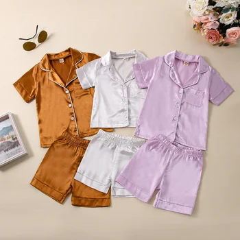 FOCUSNORM/ Комплекты летней одежды для малышей от 0 до 6 лет для девочек и мальчиков, однотонная рубашка с короткими рукавами и отворотом + шорты, 2 шт.