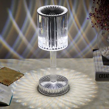 Проекционный светодиодный ночник с алмазным кристаллом, перезаряжаемый через USB, Сенсорное управление, изменение цвета Настольной лампы, Прикроватный ночник