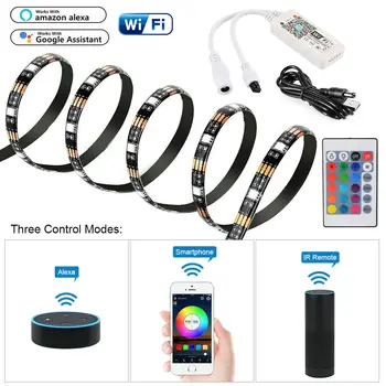 Magic Home WIFI LED USB Лента SMD 5050 5V RGB LED Лента Работает с Alexa Гибкая Смарт-лента ТВ Подсветка 1м 2м 3м 4м 5м