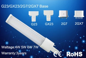 5шт Светодиодная Лампа 2Pin G23/GX23/2G7/2GX7 Горизонтальный Штекерный светильник CE RoHS 4W 5W 6W 7W CFL PL-S 7W 9W 13W Замена