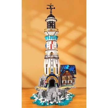 Творческая игрушка для сборки для детей Средневековый Маяк, вид на улицу, город, Европейский век, 3D модель, Алмазный строительный блок, кирпич