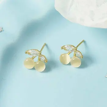KOFSAC Милые Серьги-гвоздики из стерлингового серебра 925 пробы для женщин, ювелирные изделия, кристалл Циркона, маленькие серьги вишнево-золотого цвета, подарки для Леди