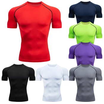 Мужские компрессионные футболки для бега, Быстросохнущая футбольная майка, облегающая спортивная одежда для фитнеса, спортивная рубашка с коротким рукавом, дышащая