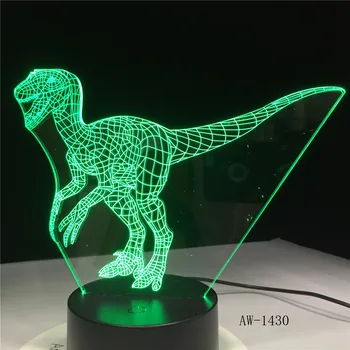 Велоцираптор Динозавр 3D Лампа Синий 7 Цветов Светодиодные Ночные Лампы для Детей Сенсорный Светодиодный USB Настольный Офисный Светильник Room De AW-1430