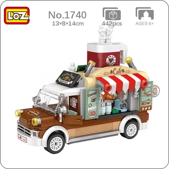 LOZ 1740 Vehicle World Кофейный Напиток Автомобиль Еда Грузовик Хлеб Пончики 3D DIY Мини Блоки Кирпичи Строительная Игрушка для Детей Подарок без Коробки