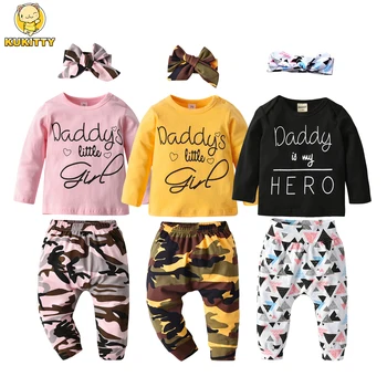 Комплекты одежды для новорожденных девочек, футболка с длинными рукавами и надписью 
