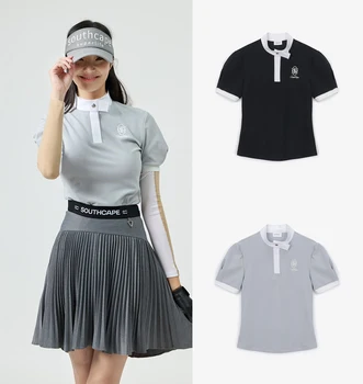 Женская футболка для гольфа с короткими рукавами 2023, летняя футболка для гольфа с пышными рукавами и солнцезащитным кремом, женские топы для гольфа с маленьким высоким воротником SC0150