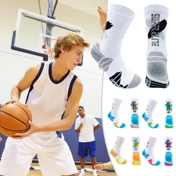 1 пара стильных баскетбольных носков, Высокоэластичный протектор для ног, Противоударные спортивные носки средней длины