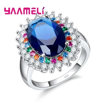 Элегантные круглые кольца с камнем цвета морской волны, свадебные украшения для женщин, подарок на день рождения, серебро 925 пробы, большой сюрприз
