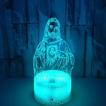 Ночник 3D Illusion Jesus Night Light Лампа Touch 7 цветов, меняющая цвет, USB Настольная лампа, креативный подарок, украшения для дома и спальни