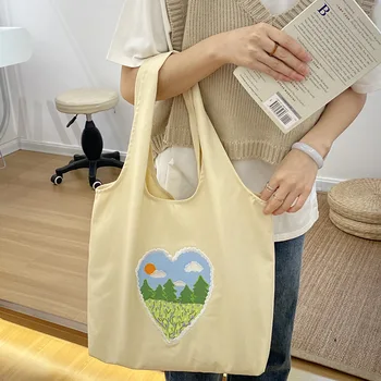 Модная холщовая женская сумка через плечо с вышивкой большой емкости, женские сумки для покупок, повседневные дорожные сумки-тоут, студенческая сумка для книг
