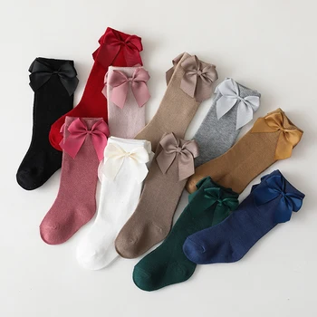Новые брендовые носки для малышей осень-зима, детские носки до колена для девочек, хлопковые детские носки в испанском стиле с большим бантом