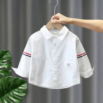 Рубашки для маленьких мальчиков, школьная блузка с длинным рукавом, кардиган для мальчиков, детская белая рубашка для маленьких мальчиков, блузка, детские топы, осень 90-160 см