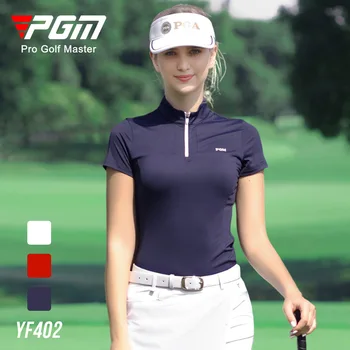 Женская рубашка для гольфа PGM, летняя тонкая спортивная одежда, спортивная футболка с коротким рукавом, женская спортивная одежда для гольфа, быстросохнущая дышащая YF402