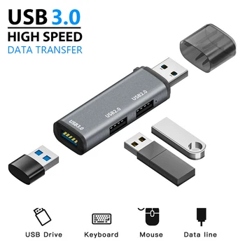 USB-концентратор USB 3.0 2.0 Высокоскоростной внешний USB-адаптер с 3 портами, разветвитель U-диска, мульти USB-расширитель для компьютера Macbook, портативного ПК