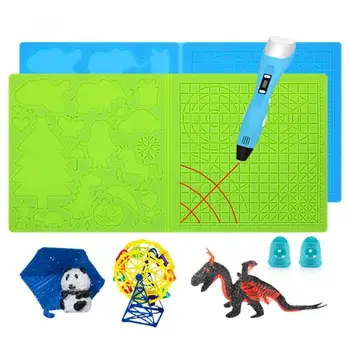 Ручка для 3D-печати, силиконовый коврик для дизайна с 2 протекторами для пальцев, инструменты для рисования шаблонов, силиконовый коврик для рисования для детей и взрослых