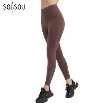 SOISOU Новые нейлоновые брюки Леггинсы для йоги в тренажерном зале Женские брюки Обтягивающие Дышащие Эластичные впитывающие Спортивные брюки для фитнеса с высокой талией