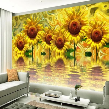 beibehang Большие обои на заказ, современный простой теплый желтый цветок подсолнуха, ручная роспись, фон для телевизора, фотообои для стен