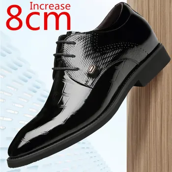 Мужская кожаная обувь с увеличенным внутренним диаметром 8 см, британские деловые мужчины, формальные кожаные туфли-дерби, Свадебные туфли на лифте