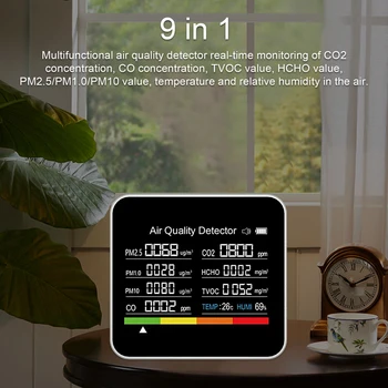 9 в 1 Монитор качества воздуха CO2 Метр Детектор Углекислого газа CO2 Датчик CO2 TVOC HCHO PM2.5 PM1.0 PM10 Измеритель температуры и влажности