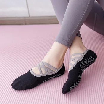 Высококачественные хлопковые женские носки для пилатеса, профессиональные силиконовые нескользящие носки для йоги, дышащие бандажные танцевальные спортивные носки