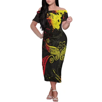 Сексуальное платье с открытыми плечами с полинезийским племенным принтом, Обтягивающее Роскошное офисное повседневное платье высокого качества, лето 2023 Для женщин