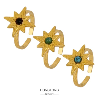 Настоящее золотое покрытие HONGTONG Star Ceremonial Sense, модное кольцо с регулируемым драгоценным камнем, трехцветное кольцо из нержавеющей стали, ювелирный подарок