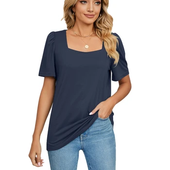 Женская футболка, Летние топы, Повседневный модный однотонный пуловер с коротким рукавом, хлопковые рубашки оверсайз, женские рубашки