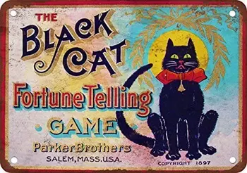 Игра с предсказаниями Черного кота 1897 года Винтажная репродукция Металлической жестяной вывески 8X12 дюймов