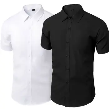Летняя рубашка для мужчин, повседневные белые рубашки с коротким рукавом и пуговицами, приталенная мужская социальная блузка 4XL 5XL