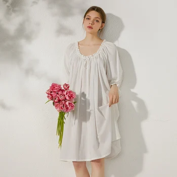 Новое платье-ночнушка Летняя пижама из 100% хлопка с коротким рукавом Принцесса Элегантная Женская ночная рубашка Удобная