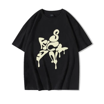 Футболка Harajuku Уличная одежда в стиле хип-хоп с буквенным принтом Звезды, футболка с коротким рукавом, Модные повседневные хлопковые свободные футболки, летний топ 2023 г.