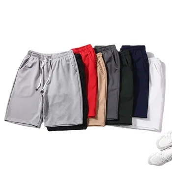 Мужские летние пляжные брюки, сетчатые спортивные джоггеры, повседневные шорты для бега, однотонные короткие брюки для бега с эластичной талией, спортивные штаны с прямой доставкой
