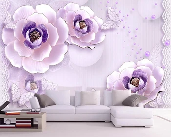 beibehang Обои с фиолетовым цветком в европейском стиле окно гостиной обои для телевизора 3D обои украшение дома papel de parede 3d