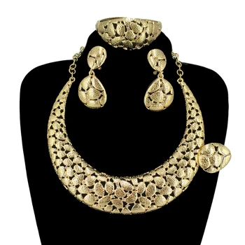Набор украшений для женщин 2023, Новое позолоченное ожерелье, Многослойный дизайн, Текстурный браслет, серьги, Нигерийская свадьба FHK14511