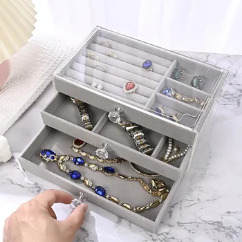 Модная прозрачная Пылезащитная Акриловая коробка в стиле выдвижного ящика Трехслойная Коробка для упаковки ювелирных изделий