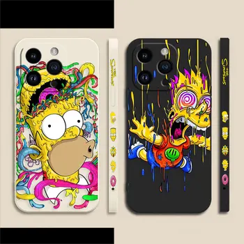 Аниме Забавный Чехол Для телефона The S-Simpsons Для Apple iPhone 14 13 12 11 Pro XS Max Mini X XR SE 7 8 6 15 Plus Цветной Жидкий Чехол Capa