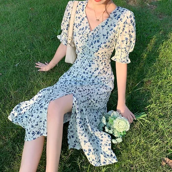 YtrKiasy, платье с цветочным рисунком для женщин, вечернее французское винтажное Ретро Офисное женское повседневное клубное летнее платье с цветочным рисунком 2023, Летняя новинка