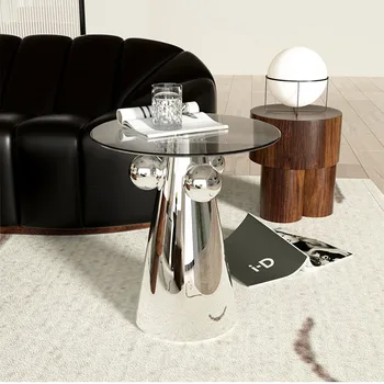 Дизайнерские стеклянные журнальные столики в скандинавском стиле, мебель для гостиной, приставной столик из нержавеющей стали, Минималистичная мебель для дома, Круглые чайные столики