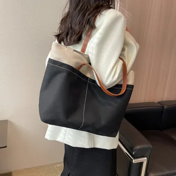 Женская корейская модная холщовая сумка-тоут в стиле пэчворк с верхней ручкой, сумка-тоут на неделю, рабочий ноутбук, школьная книжка, сумка через плечо
