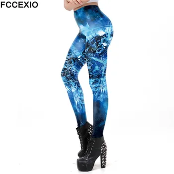 FCCEXIO Новые женские сексуальные леггинсы с 3D принтом The Blue Black Hole, повседневные тренировочные брюки для фитнеса, спортивные леггинсы, одежда для спортзала