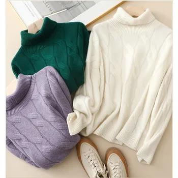 Naizaiga 100 кашемировый фиолетовый белый зеленый водолазка с длинным рукавом твист свободного кроя утепленные женские пуловеры свитер KSN40a